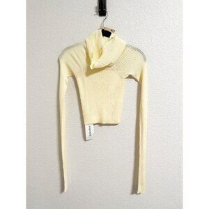 Anna October Womens Turtleneck Sweater Ribbed Knit Cropped Long Sleeve Yellow XS